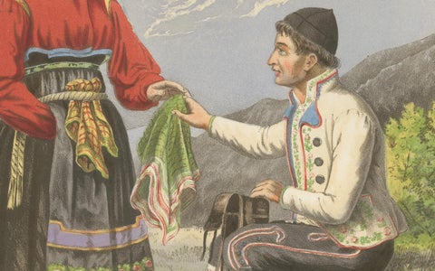Antique Norwegian Costume Print, Hitterdal in Telemark, circa 1860s, close-up 4