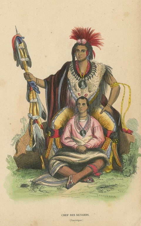 Antique Costume Print of a Meskwaki Chief by Wahlen, 1843, view 2