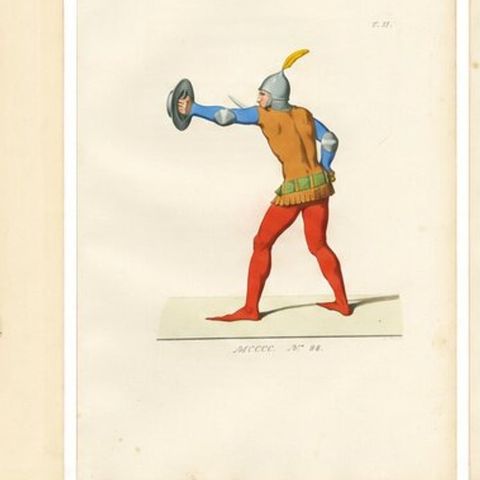 Medieval Courtly Costumes and Figures, Complete Set of 10 Hand-Colored, 1845, close-up 1