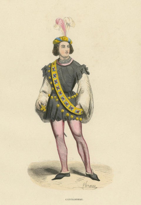The Gallant Courtier: A Nobleman's Fashion in 'Costume du Moyen Âge, 1847, close-up 4
