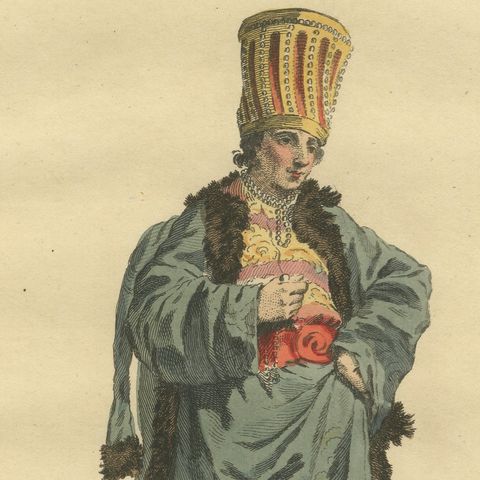 Ottoman Eunuch Costume Print, Hand-Colored Engraving, 1749, close-up 6