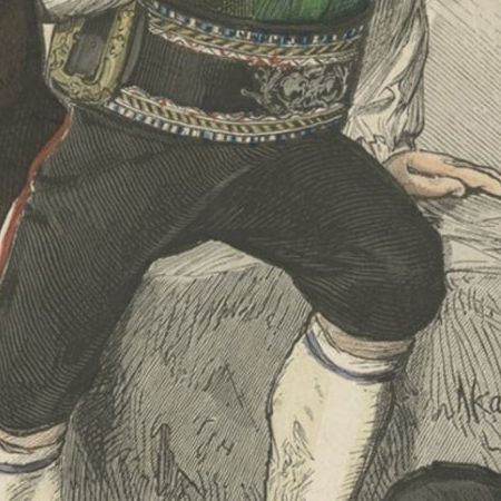 Antique Costume Print of a Young Farmer from the Region of Obermais, South Tyrol, close-up 2