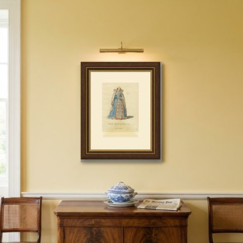 Habit of Mary Queen of Scots in 1570, Hand Colored Jefferys Costume Plate, 1757, shown framed on a wall