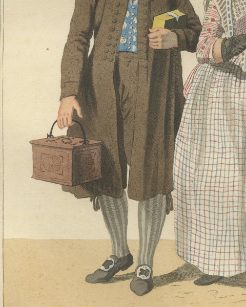 Frisian Couple after the Sermon, Dutch Costume Print, 1811, close-up 2