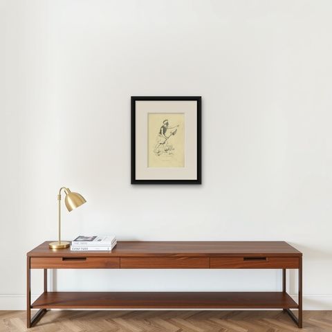 Warrior of Tonga Tabou, Antique Wahlen Costume Print, 1843-1844, shown framed on a wall