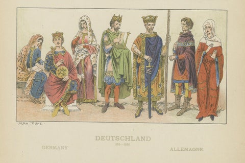 Antique German Costume Print 500–1000, Hand-Colored Historical Plate, ca.1880, close-up 3