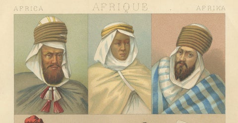 North African Costumes Algeria, Racinet Afrique Chromolithograph, 1888, close-up 4