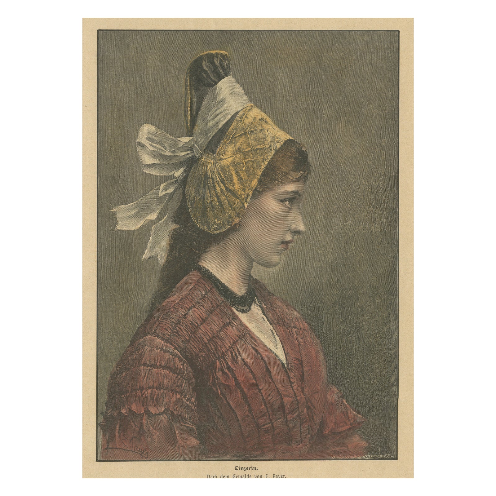 Linzerin, Austrian Folk Costume Print after Eduard Payer, ca. 1880