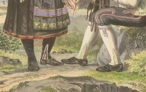 Antique Norwegian Costume Print, Hitterdal in Telemark, circa 1860s, close-up 5