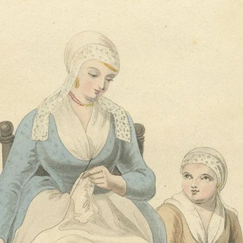 Antique Print of Woman and Child of Friesland in Costume, The Netherlands, 1817, close-up 1