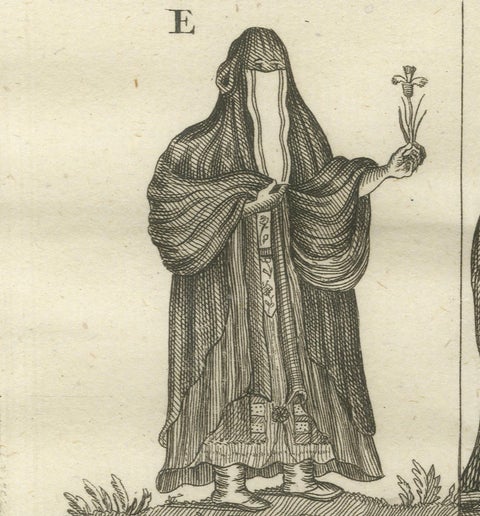 Traditional Egyptian Costumes, 18th-Century Ethnographic Engraving, close-up 6