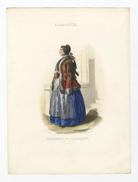 Old Print of a Bourgeoise in Folk Costume from Jászsági, Lower Hungary, 1850, view 2