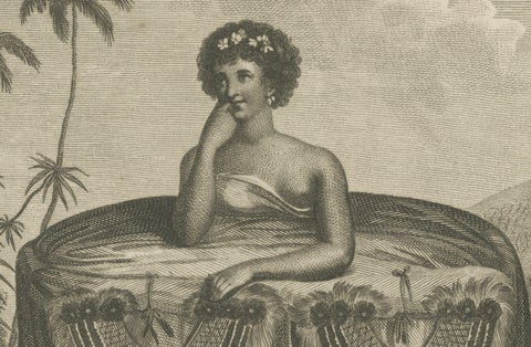 Ceremonial Grace: The Gift-Bearing Attire of a Tahitian Woman in 1799, close-up 1
