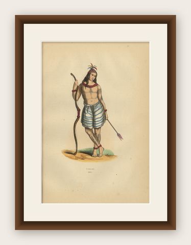 Striking 1844 Lithograph of a Formosan (Taiwanese) Warrior in Traditional Attire, shown framed