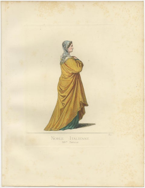 Antique Print of a 14th Century Italian Noblewoman by Bonnard, 1860, view 3