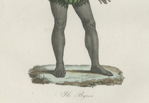 Antique Costume Print of Tattooed Man from Byron Island, 1854, close-up 1
