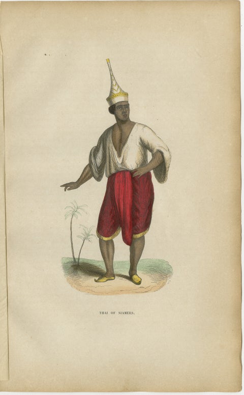 Antique Thai or Siamese Costume Print, Hand-Colored Engraving, 1854, view 2