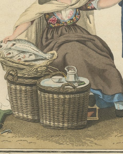 Fishwife asking an Extra Stuiver, Dutch Costume Print, 1811, close-up 3