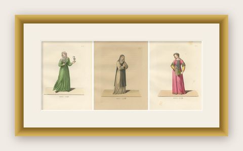 Servant, Dominican Nun and Young Lady in Traditional Italian Dress - 1845 Print, shown framed