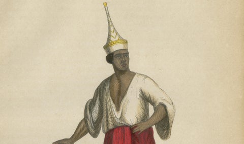 Antique Thai or Siamese Costume Print, Hand-Colored Engraving, 1854, close-up 4