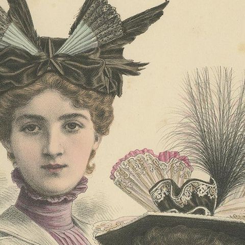 Pl. 20 Antique Fashion Print of Ladies with Hats 'c.1895', close-up 2