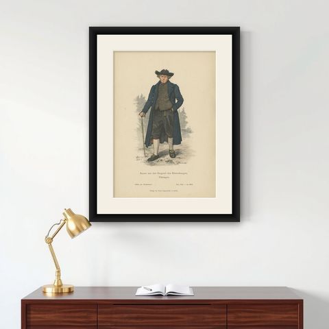 Antique Costume Print of a Farmer from the Ettersberg Region in Germany, c.1880, shown framed on a wall