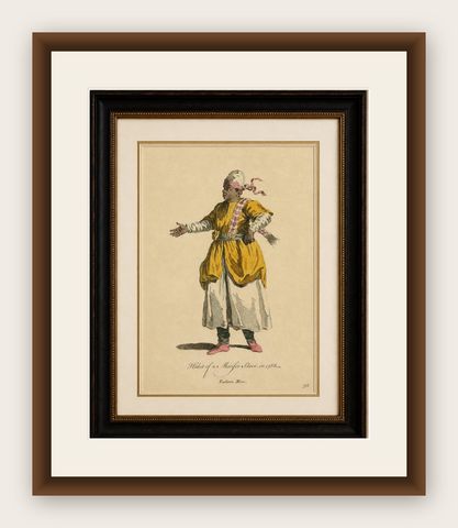 Habit of a Moorish Slave, North African Costume Engraving, 1749, shown framed