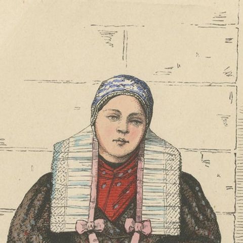 Antique Costume Print of a German Peasant Girl from Neuland Near Hamburg, c.1880, close-up 1