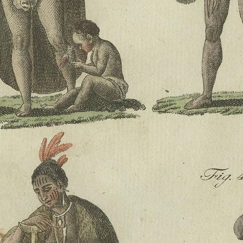 Antique Print of Inhabitants and Costumes of Australia by Bertuch, circa 1800, close-up 2