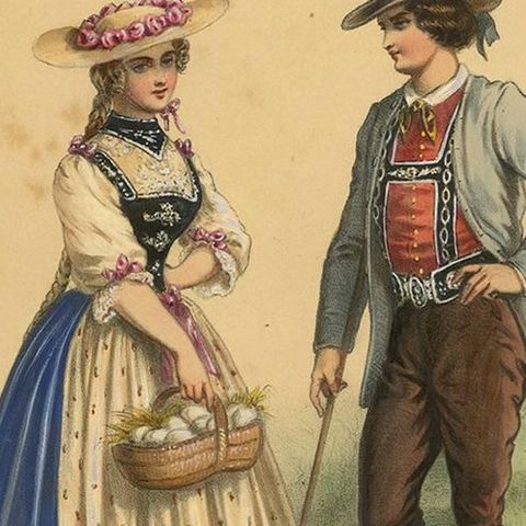 Antique Costume Print of Switzerland by A. Lacouchie, circa 1850, close-up 1