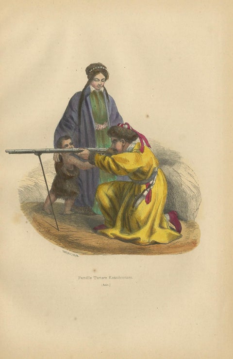 Tartar Family in Traditional Dress: 19th Century Ethnographic Illustration, close-up 4