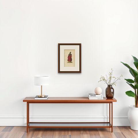 Antique Print of a Persian Nobleman by Wahlen, 1843, shown framed on a wall