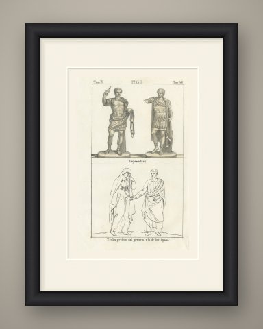 Roman Emperor Statues and the Prefect Probus with His Wife, Lithograph, 1842, shown framed