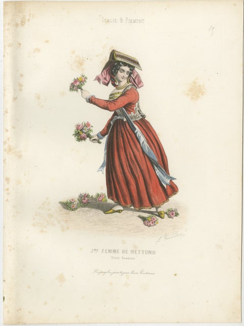 Set of Three Antique Italian Women Folk Costume Engravings, circa 1850, view 4