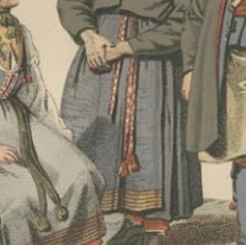 Antique Costume Print of Rättvik in Sweden by Sandberg, circa 1864, close-up 2