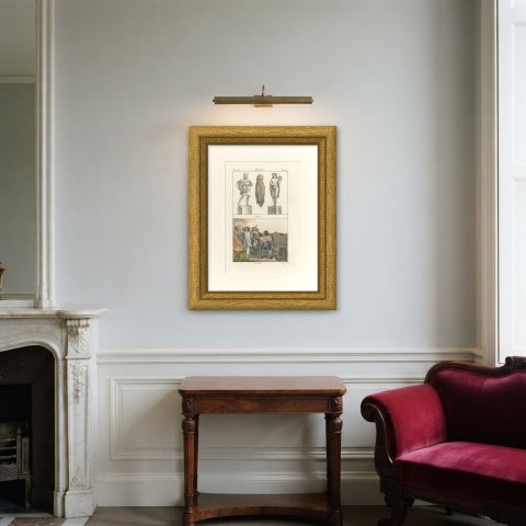Ancient Germanic Deities and a Sacrifice, Partially Hand Colored, 1842, shown framed in a room