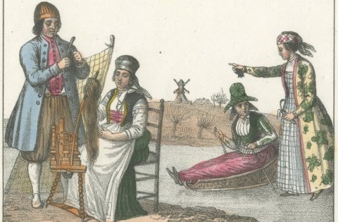 Frisian Fishermen, a Sledge on Ice and Peasants of Schouwen and Walcheren, 1842, close-up 1
