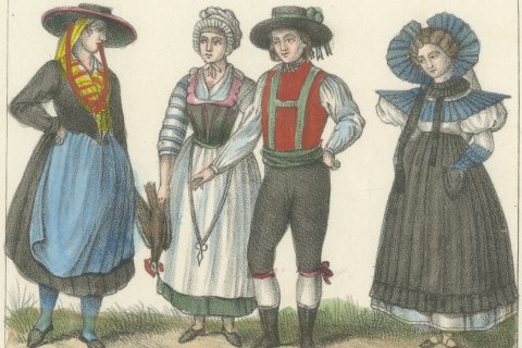 Austrian Peasants, Vienna Burgher and Bridal Couples of Austria and Styria, 1842, close-up 1