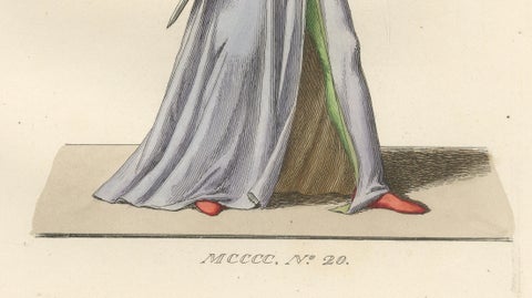 Medieval Falconer Figure, Hand-Colored Costume Engraving, France 1845, close-up 4
