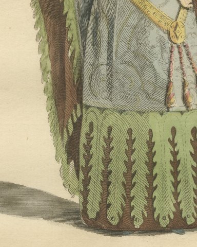 Countess of Holland and Zealand in 1200, Jefferys Costume Plate, 1757, close-up 3