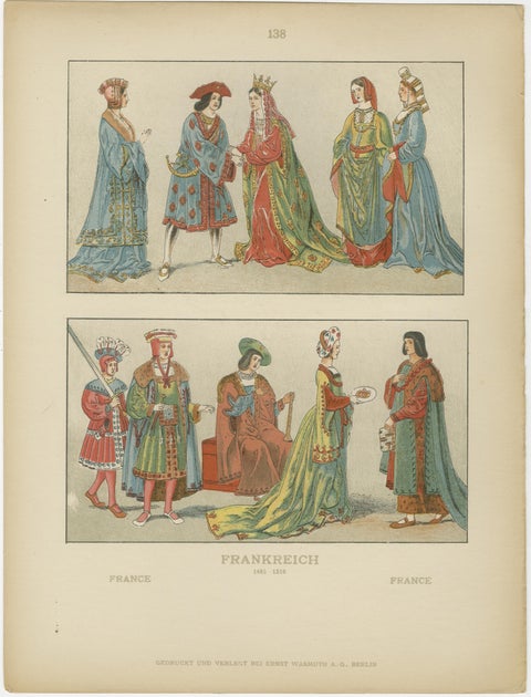 French Renaissance Costumes 1500s, Set of 6 Antique Prints, Published in 1880, view 2