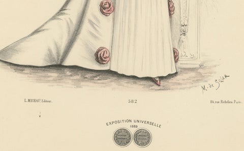 Opulent Fashions of the Victorian Era: Lithograph by L. Michau and M. de Solar, close-up 1