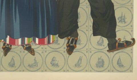 Colorful Volendam Wedding Attire, 19th Century, Antique Dutch Costume Print, close-up 4