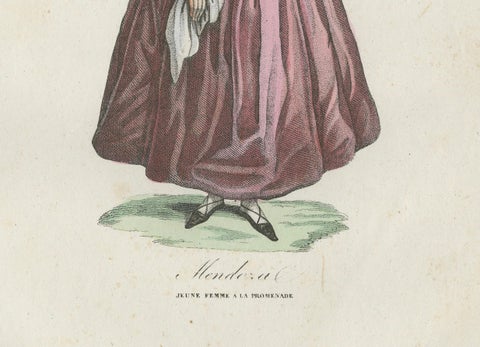Antique Costume Print of Mendoza, Young Woman in Traditional Dress, 1854, close-up 2