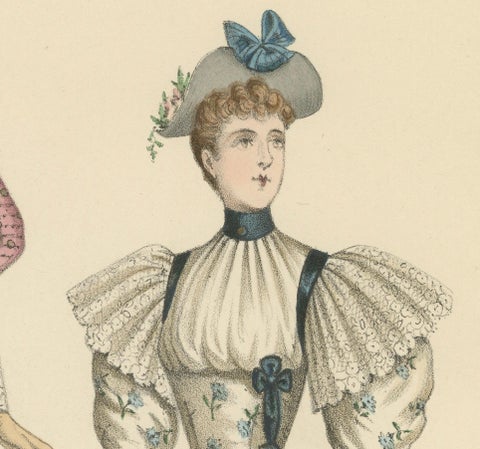 Victorian Fashion Duets: Elegant Ensembles in Lithographs Published in 1889, close-up 3