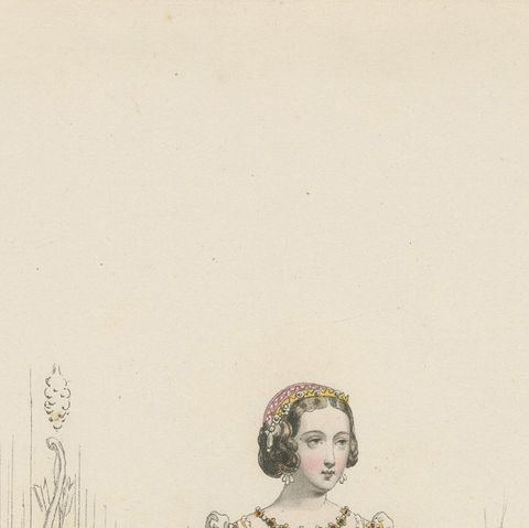 Antique French Costume Print of Eleonore di Austria, Renaissance Fashion, c.1860, close-up 5
