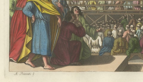 Japanese Preacher in Temple, Ferrario Costume Print, Hand-Colored c.1815, close-up 5