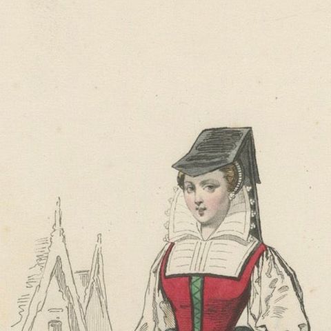 Antique French Costume Print of a Servant in Medieval Dress, 19th Century, close-up 4