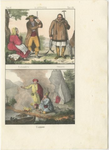 Estonians, an Ostyak and a Lapp Camp, Hand Colored Lithograph, 1842, view 2