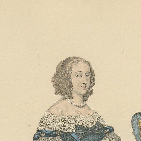 Hand Colored Engraving of Marie de Hautefort, a French Noble Women, 1900, close-up 1